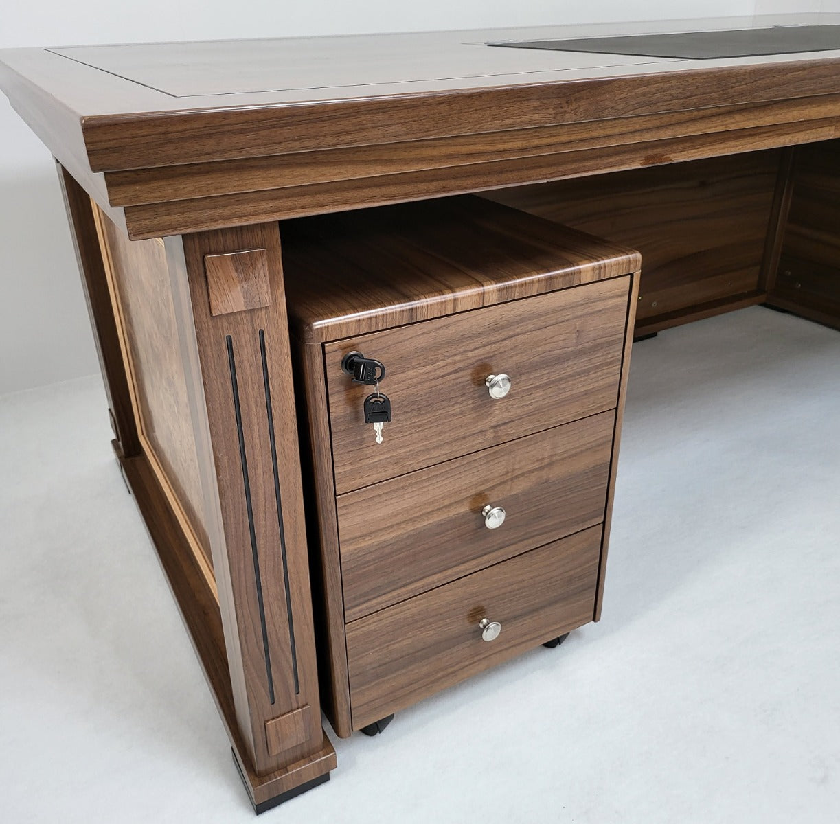Light Oak Executive Office Desk with Pedestal & Return - KW19-2000mm